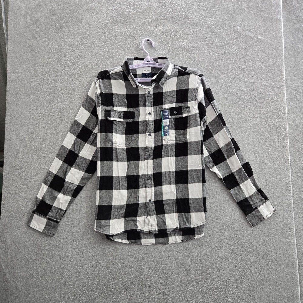 George Men Button Up Shirt XL (46-48) Black Plaid Flannel Shirt NWT
